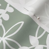 The minimal tropical leaves and flower blossom garden silhouettes summer design white on sage green