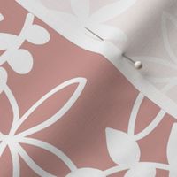 The minimal tropical leaves and flower blossom garden silhouettes summer design white on rose pink