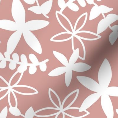 The minimal tropical leaves and flower blossom garden silhouettes summer design white on rose pink