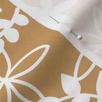 The minimal tropical leaves and flower blossom garden silhouettes summer design white on caramel ochre honey yellow