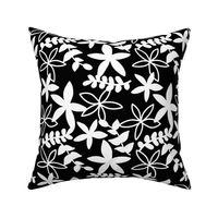 The minimal tropical leaves and flower blossom garden silhouettes summer design black and white monochrome