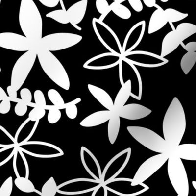 The minimal tropical leaves and flower blossom garden silhouettes summer design black and white monochrome