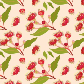 Scarlet Eucalyptus Blossom - cream beige, medium to large 