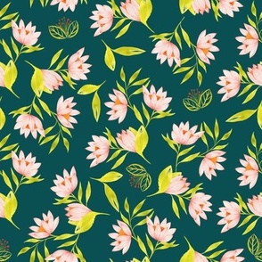 Pretty green florals on dark green