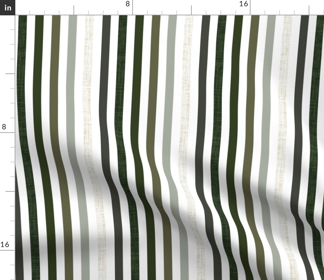 rotated 1/2" linen stripes: seaweed, latte, sage, forest, olive