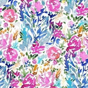 8" Bright Pink & Purple and Blue Watercolor Modern Florals