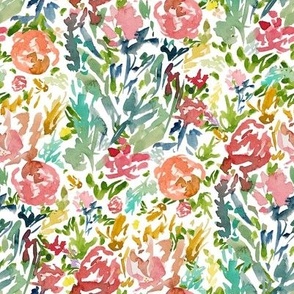 8"  Pink Yellow and Blue Watercolor Modern Florals