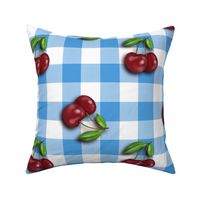 Cherries on Electric Blue Gingham