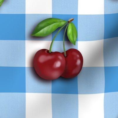 Cherries on Electric Blue Gingham