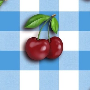 Cherries on Electric Blue Gingham