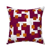 Burgundy Red and Orange Twirl Block Patchwork