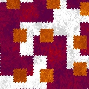 Burgundy Red and Orange Twirl Pinked Block Patchwork