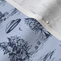 Small-Scale Blue Alien Abduction Toile with Light Blue Background