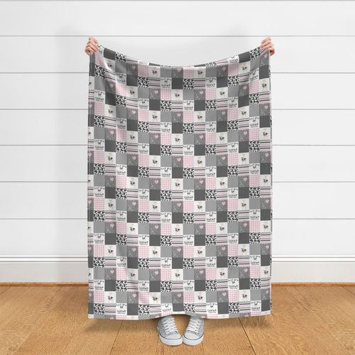 3 inch Farm//Love you till the cows come home//Pink (NO DAISIES) - Wholecloth Cheater Quilt