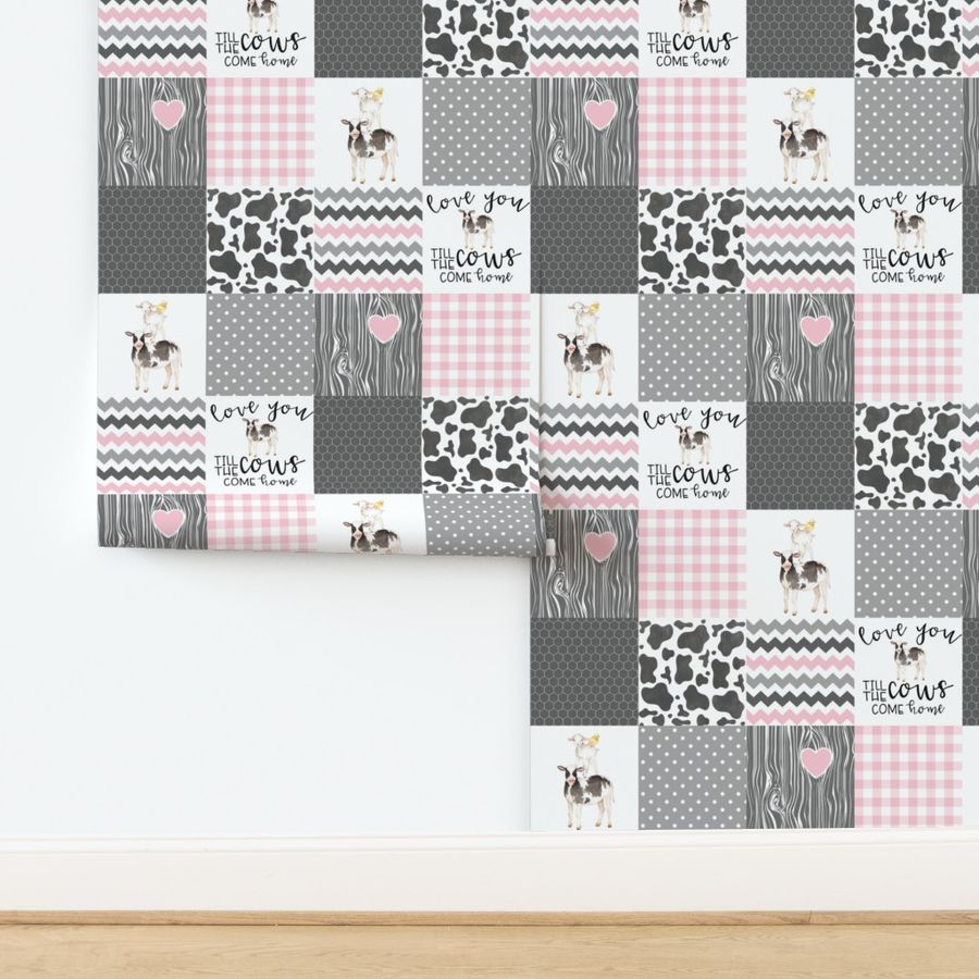 3 inch Farm//Love you till the cows come home//Pink (NO DAISIES) - Wholecloth Cheater Quilt