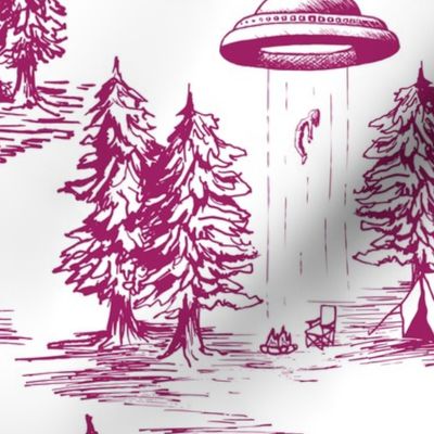 Large-Scale Magenta & White Alien Abduction Toile de Jouy