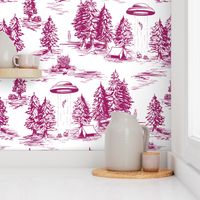 Large-Scale Magenta & White Alien Abduction Toile de Jouy