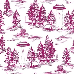 Large-Scale Magenta & White Alien Abduction Toile de Jouy