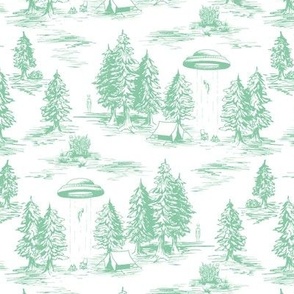 Small-Scale Mint Green Alien Abduction Toile de Jouy