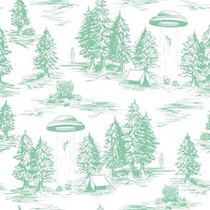 Large-Scale Mint Green Alien Abduction Toile de Jouy