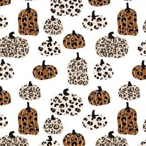 SMALL leopard pumpkins  - thanksgiving fall fabric  - white