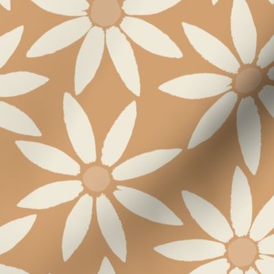 Large // Retro Sunflower Tiles Cream on Light Terracotta