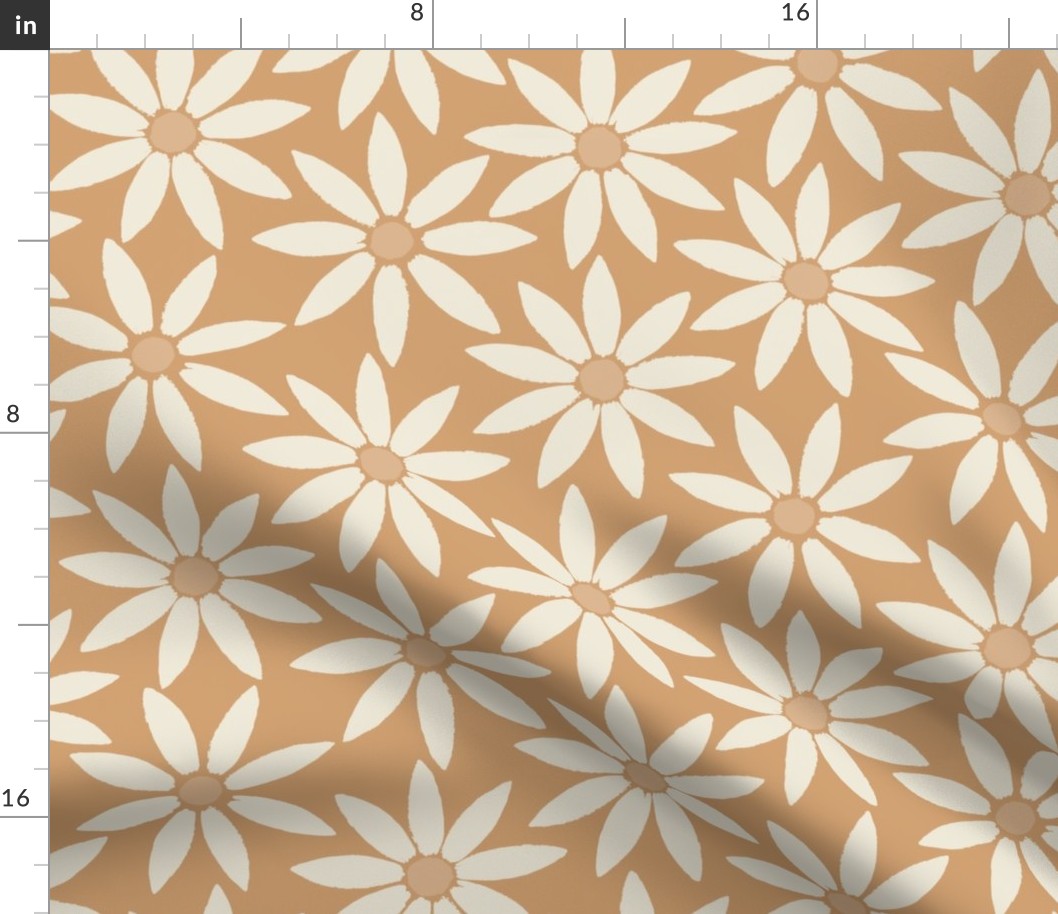 Large // Retro Sunflower Tiles Cream on Light Terracotta