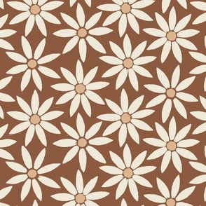 Large // Retro Sunflower Tiles on Mahogany Brown