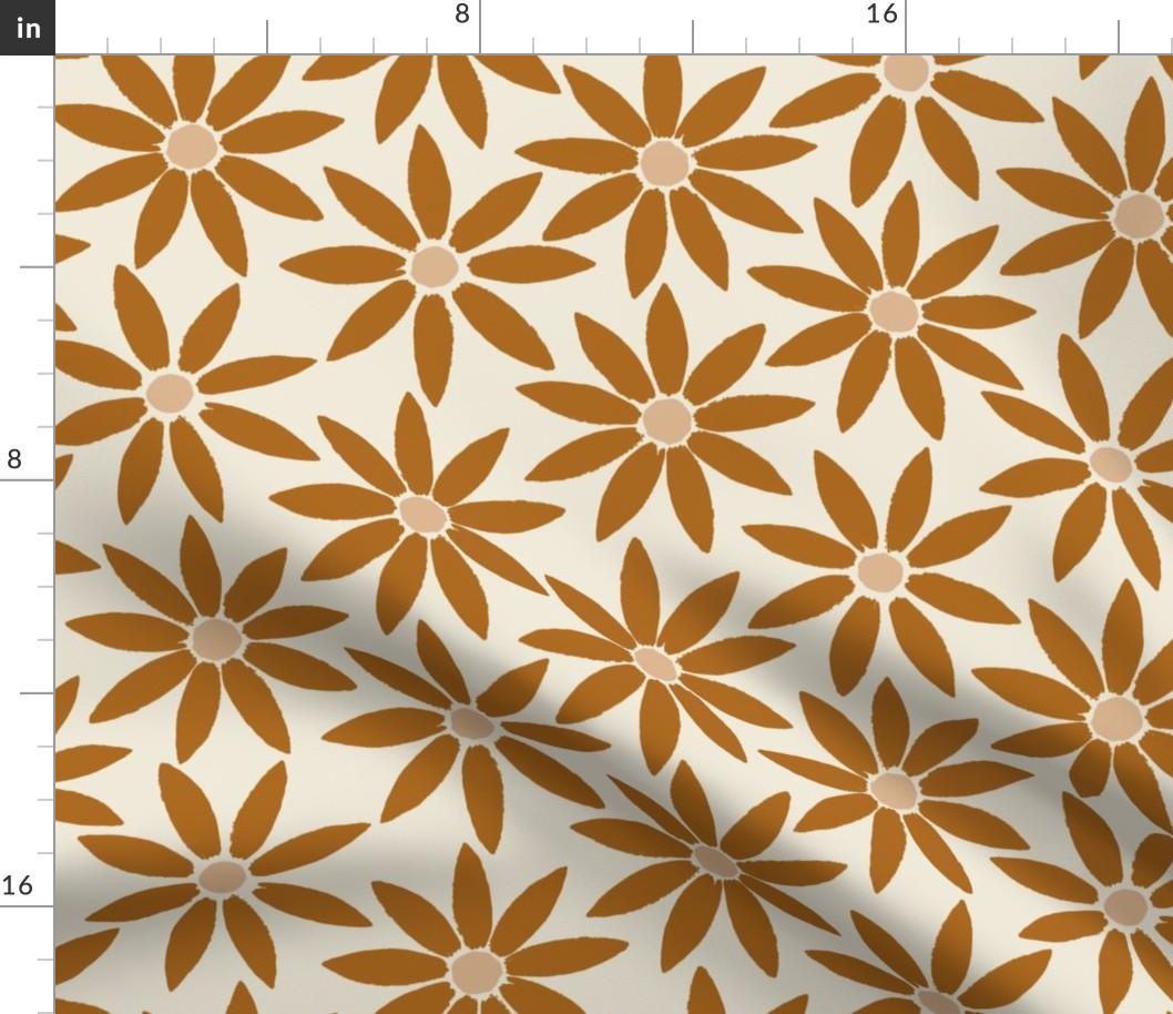 Large // Retro Sunflower Tiles Dark terracotta on Cream