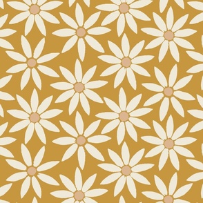 Large // Retro Sunflower Tiles on Oak leaf Yellow