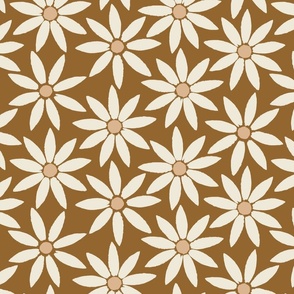 Large // Retro Sunflower Tiles on Rich fall Brown