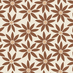 Large // Retro Sunflower Tiles in Mahogany Brown
