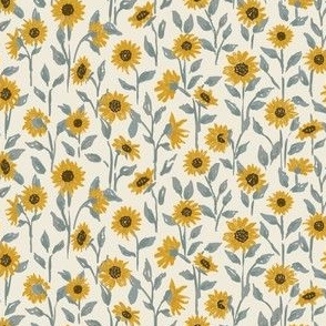 Mini Micro - Ditsy Sunflower Field Golden Yellow on Cream