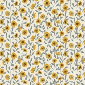 Mini Micro // Ditsy Sunflower Field Golden Yellow on Cream