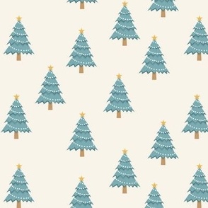 Christmas trees - blue on cream - holiday - LAD21