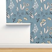 Poppies And Dragonflies - Blue and Neutral.
