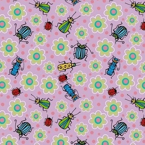Beetles and flowers - pink polkadots - small