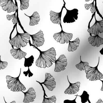 Ginkgo leaves black and white small