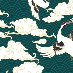 japanese cranes - teal
