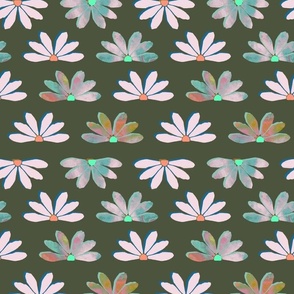 GEO DAISY WATERCOLOR FLORAL-GREEN PINK COMBO