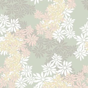 PAPER DAISIES ABSTRACT FLORAL-GREEN PINK WHITE COMBO
