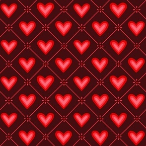 Folk Art Heart Pattern- Dark Red