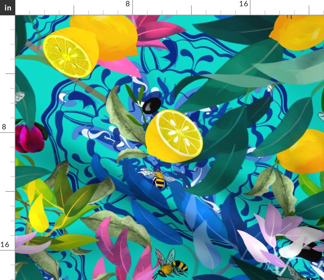 Turquoise,lemons,bee design 