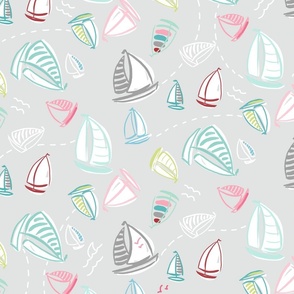 ditzy sailboats gray and pastel smaller scale