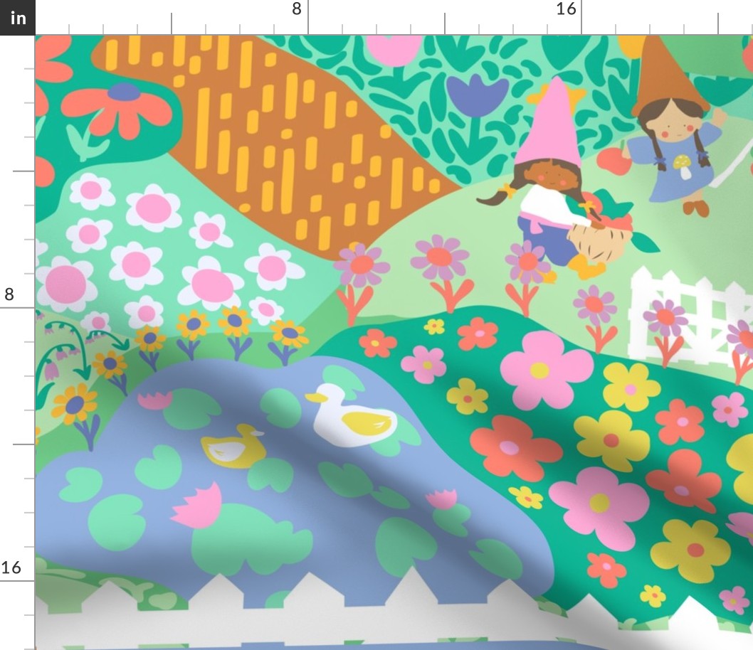 Happy Gnome Farm Playmat            ***repeat by the yard***