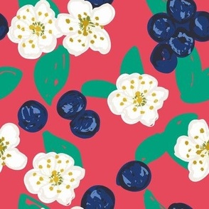Paintilly Sloe Berries and Blossom - Rasberry Pink