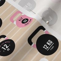 Take me to the gym kettle bells and funny quotes and affirmations fit girl weight lifting theme sports design pink black white on beige