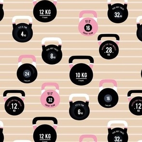 Take me to the gym kettle bells and funny quotes and affirmations fit girl weight lifting theme sports design pink black white on beige