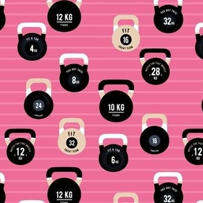 Take me to the gym kettle bells and funny quotes and affirmations fit girl weight lifting theme sports design cream black white on pink