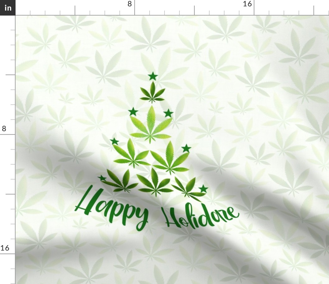 18x18 Pillow Sham Front Fat Quarter Size Makes 18" Square Cushion Happy Holidaze Funny Adult Humor Marijuana Christmas Tree Pot Plant Green Holiday Weed Leaves